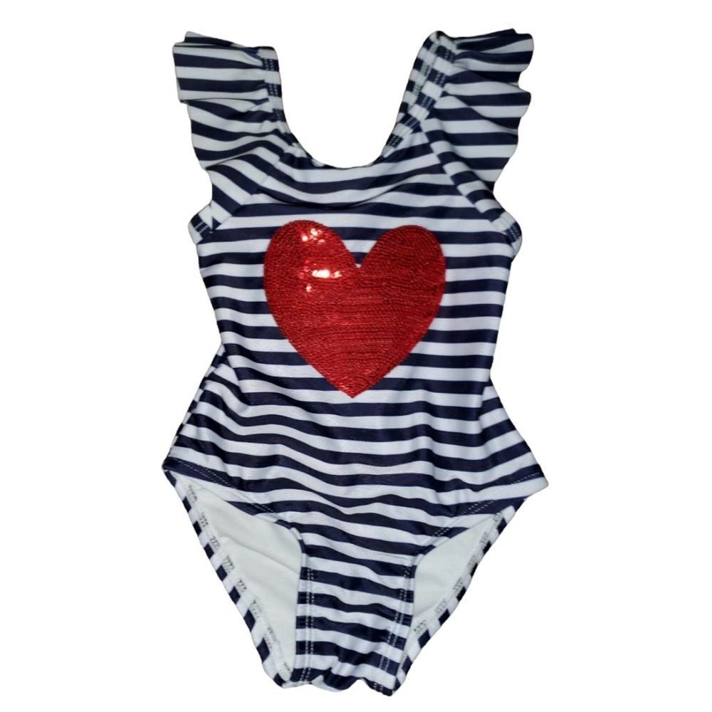 🔥 5 for $30 🔥 Cat & Jack Striped Swimsuit with Sequin Heart | 3T